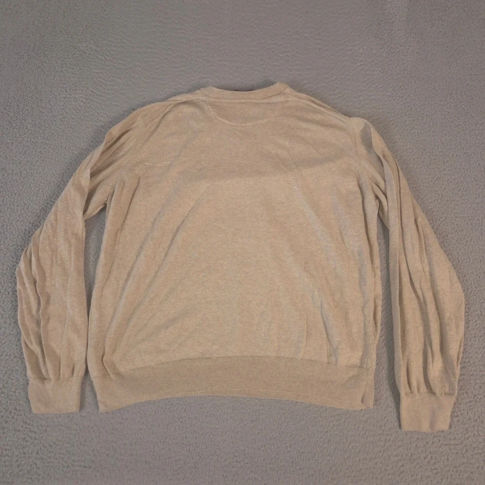 Johnston & Murphy Sweater Mens XXL Beige 100% Pima Cotton V-Neck Pullover Knit
